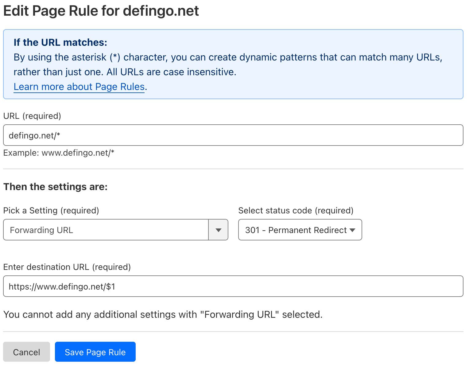 Cloudflare Page Rule